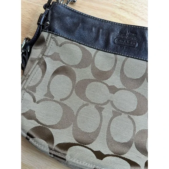 Coach Signature Jacquard Brown Leather Trim Hobo Shoulder Bag Monogram Canvas - Picture 9 of 16